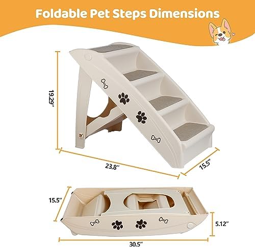 Dog Stairs for High Beds, Foldable Pet Steps Ramp with Non-Slip Bottom for Cats and Small Dogs, for Couch, Car, Portable Waterproof Dog Steps - Image 4