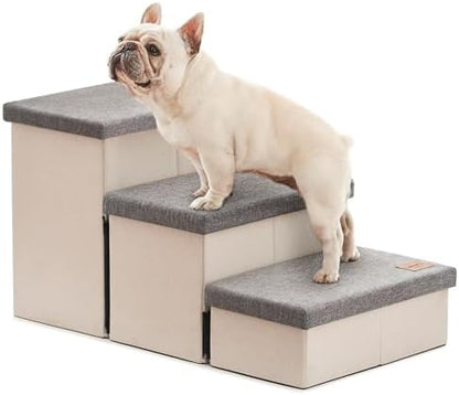 Love's cabin Dog Stairs for High Bed, Foldable Pet Stairs for Small Medium or Large Dogs Puppy with Storage for Bed or Couch, Cat Dog Steps Ramp with Zip up to 200 lbs, Light Grey, 3 Steps by Lovescabin