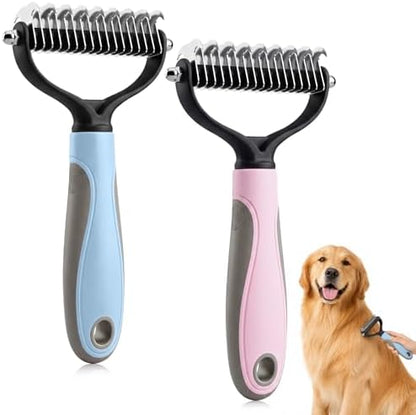 2Pcs Pet Grooming Brush, Pet Knotter Dog Grooming, Deshedding Dog Brush Removes Tangles Knots and Loose Fur, Pets Knotting Comb, Pe t Pro Double Sided Shedding Brush (Blue+Pink) by Unknown