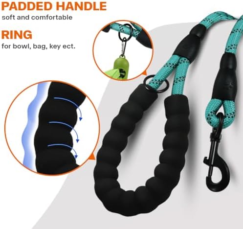 Taglory Rope Dog Leash for Small Medium Dogs, 6 FT Padded Handle, Turquoise - Image 4