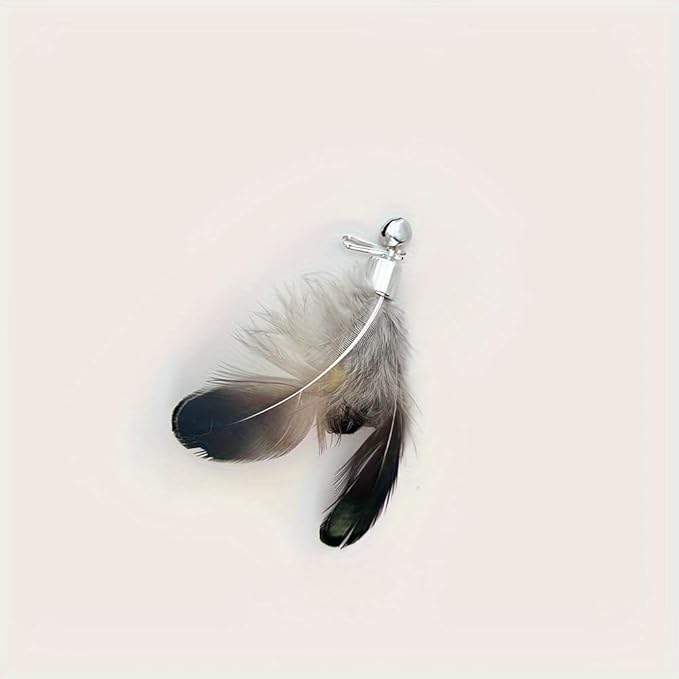 Cat Insect Feather Toy Wand Replacement,Cat Toys Feather Refills,Set of 6 Replacement Heads with Bells,Natural Feather Interactive Cat Toys (Style A)