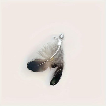Cat Insect Feather Toy Wand Replacement,Cat Toys Feather Refills,Set of 6 Replacement Heads with Bells,Natural Feather Interactive Cat Toys (Style A)