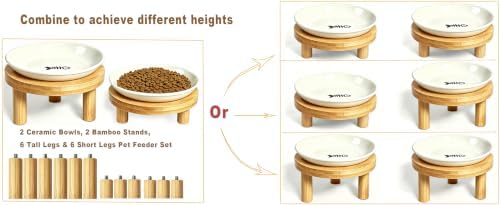Shallow Elevated Cat Bowls, 4, White (Fish Bone), Bamboo Stand - Image 7