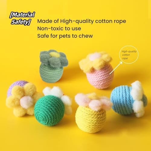 6Pcs Cactus Cat Toy Balls Cotton Rope Pet Scratching Assorted Colored Cat Rope Balls Chew Eco-Friendly Toy Pets Interactive Toy Cat Toys (Assorted Colored, 6pcs) - Image 3