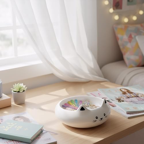 Cat Bowls, Cat Food Bowl with Ears, Ceramic Cute Kitten Water Bowl 7.1oz, Slanted Kitten Feeding Dish 6.5 inch, Whisker Fatigue Friendly, Adorable and Multi-Use Gift for Girls - Image 6