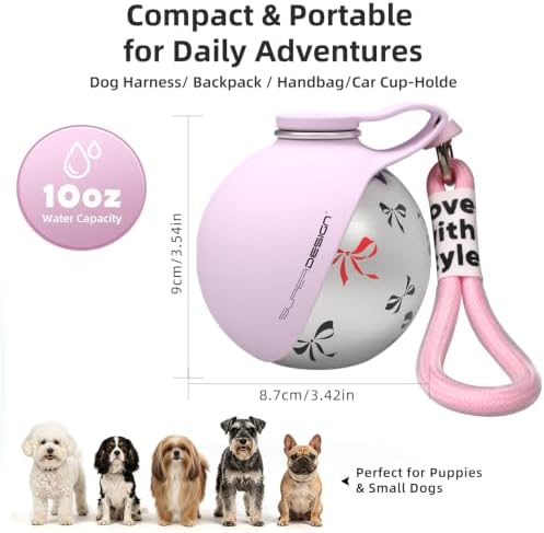 2-in-1 Portable Dog Water Bottle for Small Dogs - Leak-Proof & Compact Dog Travel Water Bottle -Stainless Steel Bottle & Silicone Bowl - Ideal for Walking, Hiking & Travels (10 fl oz, Pink) - Image 7