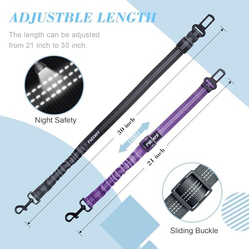 2 Pack Dog Seat Belt Adjustable Dog Car Seatbelts for Vehicle Nylon Pet Safety Seat Belt with Elastic Bungee Buffer Reflective & Durable Car Harness for Dogs (Black + Purple) - Image 3