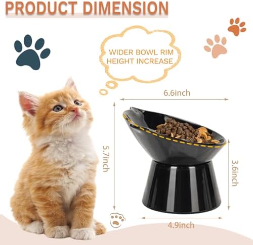 Detachable Elevated Cat Bowls, 15° Tilted Raised Cat Food Bowl Anti-Vomiting,Whisker Friendly, Large Adjustable Cat Dishes for Protecting Spine, Adult Kitten (Black) - Image 2