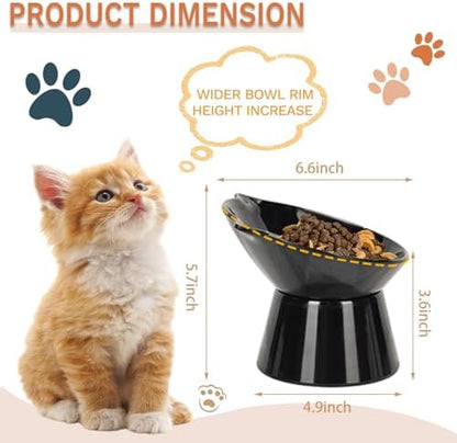 Detachable Elevated Cat Bowls, 15° Tilted Raised Cat Food Bowl Anti-Vomiting,Whisker Friendly, Large Adjustable Cat Dishes for Protecting Spine, Adult Kitten (Black) - Image 2