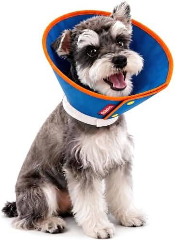 Soft Dog Cone Collar Alternative, Adjustable Pet Recovery Collar After Surgery, Lightweight EVA Foam E-Collar for Dogs & Cats, Water-Repellent Cone to Prevent Licking Wounds (Blue, M+) by Mabawa
