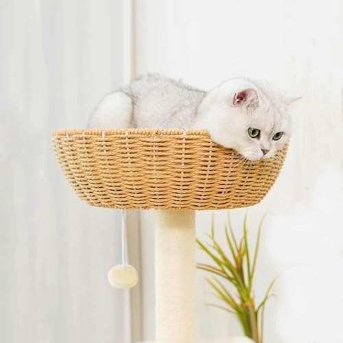 SHENGOCASE Cat Tree Tower with Rattan Wicker Basket, Handwoven Large Nest Basket Bed, Window Perch for Large Cats up to 20LBS - Image 2