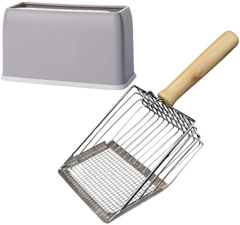 Cat Litter Scoop, Premium Kitty Shovel with Hook and Hole, Metal Sifter Scooper Stainless Steel for Easy Cleaning, Durable and Heavy Duty, Odor-Free for Litter Box (Scoop with Holder) by Dustnix