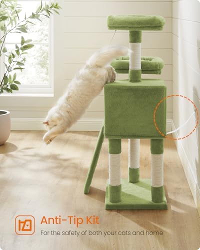 Feandrea Cat Tree, 45.3-Inch Cute Cat Tower, Plush Climbing Condo, Green - Image 6