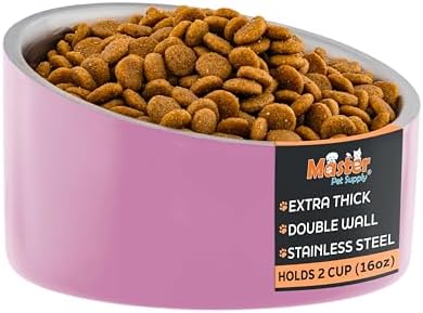 Master Pet Supply Stainless Steel Slanted Dog Cat Food Bowl 16 oz Pink by MasterPetSupply