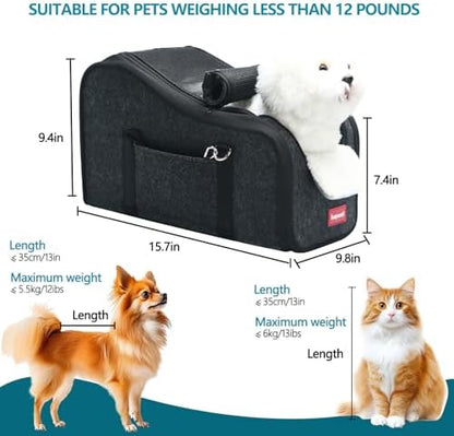 Center Console Small Dog Car Seat,Portable Pet Cat Puppy Booster Armrest Carseat Up to 11lbs,Equipped with a Breathable Protective Cover Net to Prevent Escape with Washable Fluffy Cushion and Pillow - Image 4