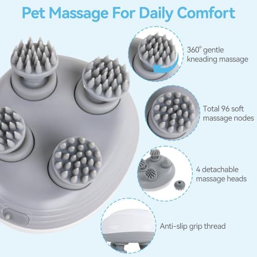 ALL FOR PAWS Cat Dog Massager for Cats & Dogs, Handheld Electric Pet Massager Brush with 4 Rotating Heads, USB Rechargeable Dog Cat Head Massager, Cordless Massage Tool with 3 Speed Modes - Image 3