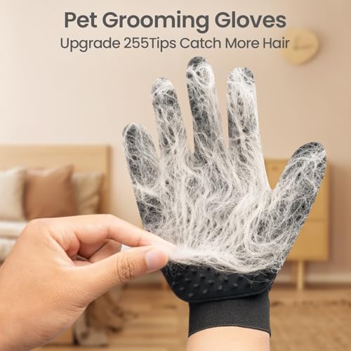 Pet Hair Removal Glove with 255 Silicone Tips for Dogs & Cats, Right Black - Image 2