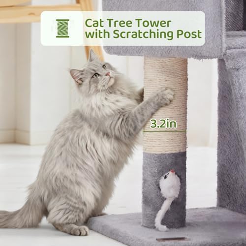 Woochpet 32inch Tall Cat Tree with 2 cat condo for Adult Cats Cozy Cat Tower with Scratching Post and Scrather Board for Cats of Different Ages.（Light Grey） - Image 6