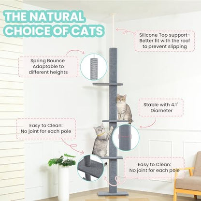 Max & Marlow 95-108" Floor to Ceiling Cat Tree for Indoor Cats, Light Grey - Image 4