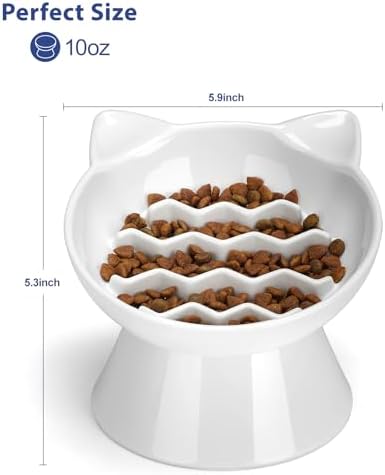 Ceramic Slow Feeder Cat Bowl, 2 Cups Tilted Elevated Honeycomb Food Dish - Image 6