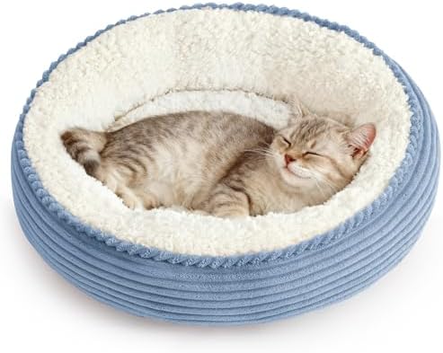 Love's cabin Round Donut Cat and Dog Cushion Bed, 20in Pet Bed for Cats or Small Dogs, Anti-Slip & Water-Resistant Bottom, Super Soft Durable Fabric Pet beds, Washable Luxury Bed Sky Blue Stripe by Lovescabin