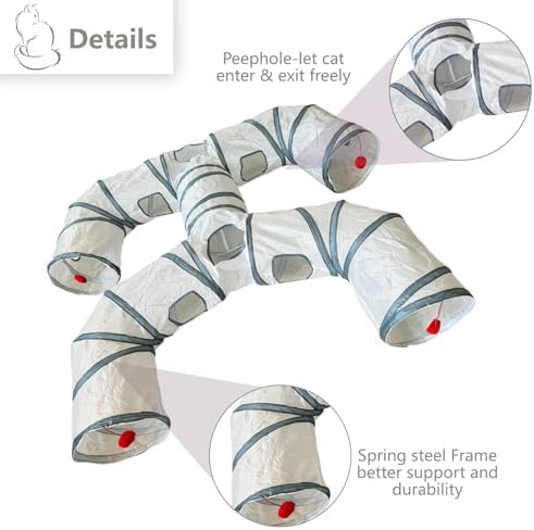 Foldable H-Shaped Cat Tunnel Toy with Interactive Playing Balls - 4 Exits for Cats, Kittens, Rabbits & Small Pets Collapsible Play Tube for Indoor Fun & Exercise - Image 5