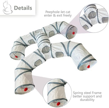 Foldable H-Shaped Cat Tunnel Toy with Interactive Playing Balls - 4 Exits for Cats, Kittens, Rabbits & Small Pets Collapsible Play Tube for Indoor Fun & Exercise - Image 5