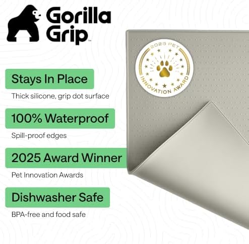 GORILLA GRIP Dog Food Mat, 100% Waterproof Silicone, 23x15 Light Gray - Image 2