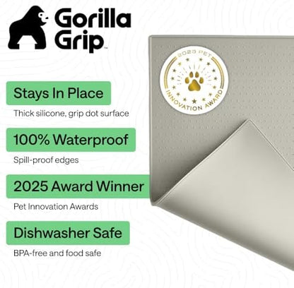 GORILLA GRIP Dog Food Mat, 100% Waterproof Silicone, 23x15 Light Gray - Image 2