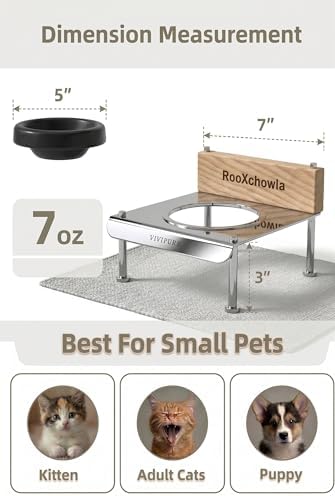 Raised Cat Food Bowl, Elevated Feeder with Ceramic Cat Bowl and Hand Polisher 304 Stainless Steel Stand,7 OZ Elevated Cat Bowls for Cats and Puppies - Image 2