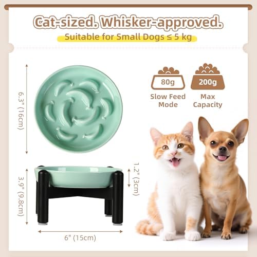 Elevated Ceramic Slow Feeder Cat Bowl, 6.3'' Wide Whisker Friendly - Image 2