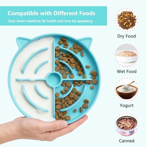 YINEYA 2 Pcs Silicone Slow Feeder Cat Bowl, Cat Slow Feeder for Food Training, Interactive Puzzle Bowls for Puppy, Kitten Dishes to Prevent Overeating, Treat Toys Suitable for Dry and Wet Food - Image 5