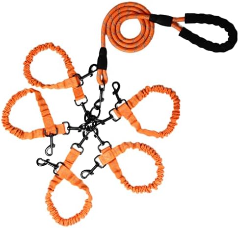 Dog Double Leashes,Rope Bungee Three Leash with Padded Handle Removable for 3 Dogs,Tangle-Free, Padded Handles, 360° Swivel Control (Orange, 5 Way) by Y-ANNJYA
