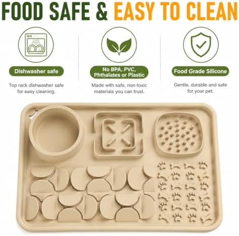 Silicone Dog Slow Feeder Lick Mat with Suction Cups, Multi-Puzzle Partition Pet Snuffle Feeding Tray for Puppy Cat Slow Eating Boredom Relief Training (Sand Beige) - Image 7