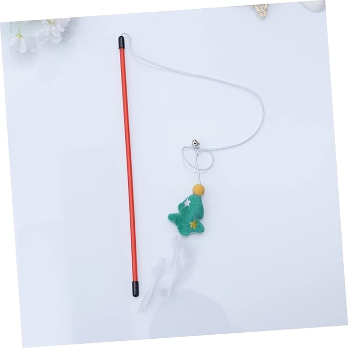 NOLITOY 3 Pack Christmas Cat Tease Sticks Funny Interactive Toys Pet Training Wand Christmas Tree Theme