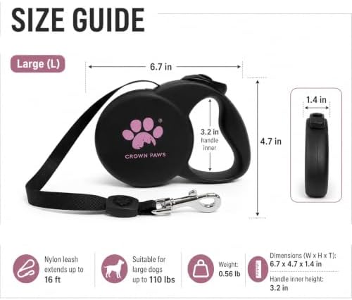 Chew Proof Retractable Dog Leash for Large Dogs, 16ft Heavy Duty Dog Lead with Anti-Chewing Steel Wire Rope, Tangle-Free 360° Swivel, One-Hand Brake & Lock, Black L - Image 4