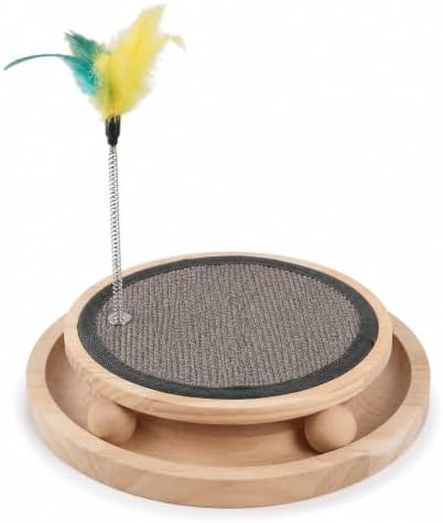 Natural Sisal Round Cat Scratcher with Ball Track Toy by JOPOY