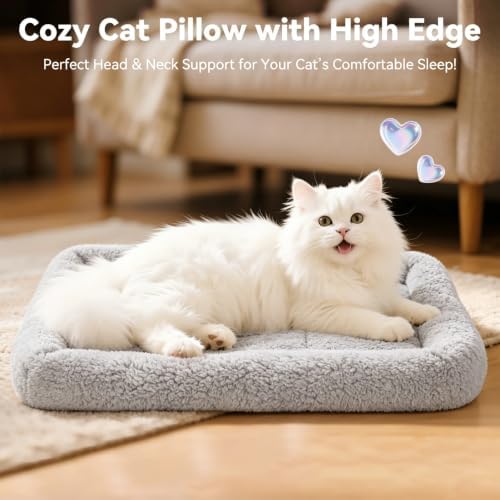 LESYPET Cat Bed for Indoor Cats, Cat Bed Curl Sleep Cushion with Raised Pillow Around, Washable Pet Mat for Cat/Rabbit/Dog, 16" x 22" - Image 3
