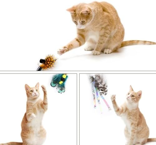 Cat Insect Feather Toys Replacement Cat Toy Wand Refills, 6 Pieces Natural Insect Cat Toy Feathers Refill, Interactive Cat Teaser Wand Attachments, with Bell - Image 5