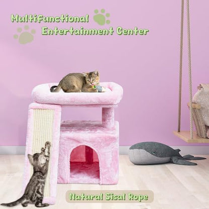 Small Pink Cat Tree for Indoor Cats, Cute Cat Tower with Perch, Condo, House and Stable Stand for Kittens & Adult Pets（Pink） - Image 5