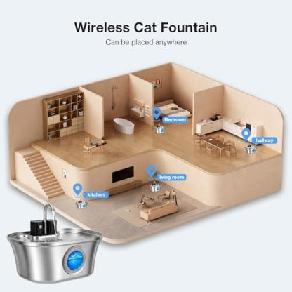 Wireles Cat Water Fountain, 108oz/ 3.2l Automatic Cordless Pet Fountain, Stainless Steel & Rechargeable &Battery Operated Cat Water Fountain, Wireless Pet Fountain with 4200 Mah Battery - Image 4