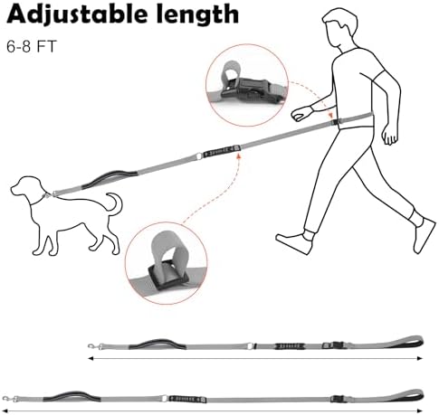 XiaZ Hands Free Dog Leash,Versatile Crossbody Dog Leash,5.9-7.9 FT Waist Belt with Double Handles for Small Medium and Large Dogs Walking, Running and Jogging, Gray - Image 6