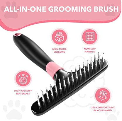 Dog rake deshedding dematting Brush Comb - Undercoat rake for Dogs, Cats, matted, Short,Long Hair Coats - Brush for Shedding, Double Row Stainless Steel pins - Reduce Shedding by 90% (Pink) - Image 2