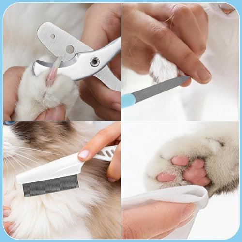 Pet Nail Clippers Kit for Cats and Dogs, Professional Grooming Set with Cat and Dog Nail Clippers, Nail File, Hairbrush, 10 Wet Wipes, Storage Case - Image 5