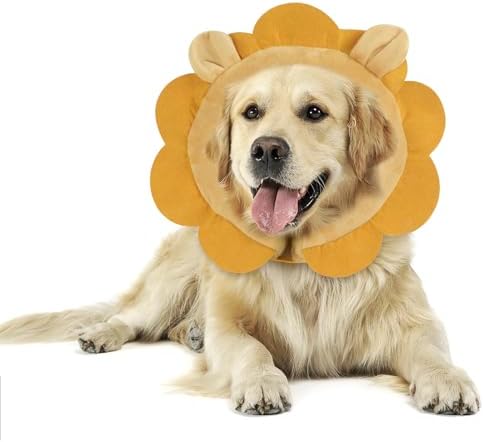 IEUUMLER Inflatable Recovery Dog Collar, Protective Donut Cone, Adjustable Soft Collar for Dog and Cat After Surgery Prevent from Biting & Scratching EU002 - Brown Lion L+ by IEUUMLER