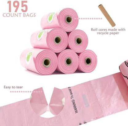 Dog Poop Pickup Bags Holder Dispenser with Standard-Sized Leak-Proof Scented Doggy Waste Bags and Carabiner with Safety Lock&Fastener Never Loose on Leash Lead Again (1 Holder 195 Bags, Pink) - Image 6