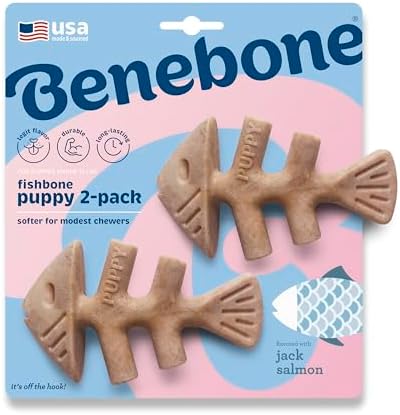 Benebone Puppy Fishbone Dog Chew Toys, Softer for Modest Chewers by Benebone