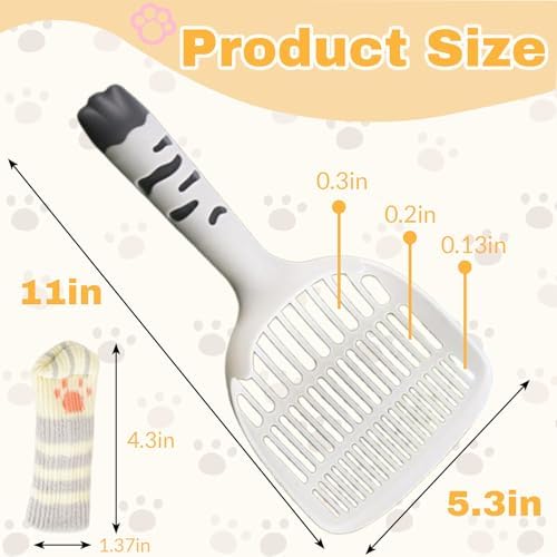 Cat Scooper for Litter Box, Cat Litter Scoop, Kitty Litter Scoop, Cat and Dog Poop Collector, Pet Litter Sifter, Cute Handle, Cat Litter Scooper with Holder for Various Litter Boxes (White) - Image 2