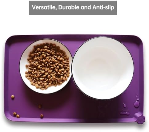 Hoki Found Waterproof Pet Feeding Mats with High Lips, Multiple Size and Colors for Dogs, Cats & Others -Eggplant - Image 4