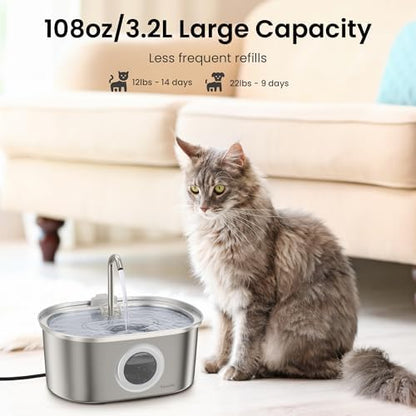 PawsPik SS-01 Stainless Steel Faucet-Design Cat Fountain 108.2 oz - Image 3